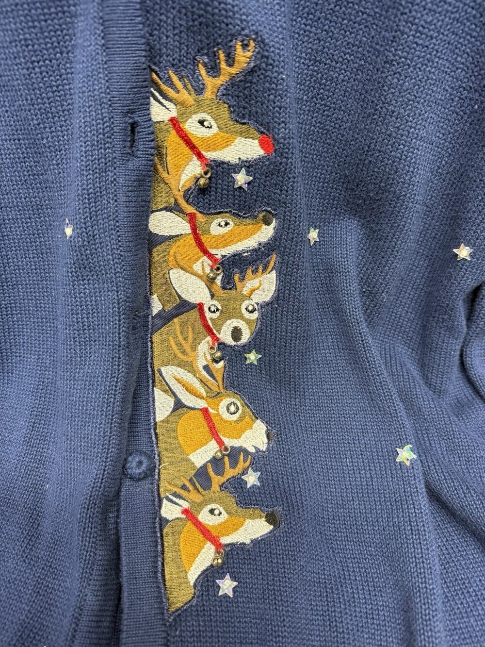 Adorable Vintage Reindeer Cardigan Size Xl 100% Cotton EUC